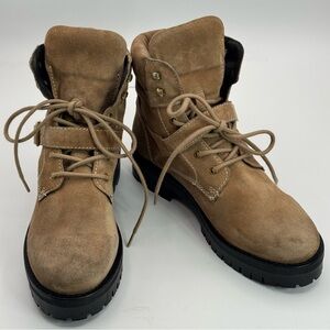 AllSaints Tan Suede Lug Sole Combat Boots NWOB Size 8